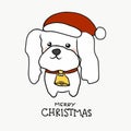 Poodle dog wear Santa hat Merry Christmas cartoon illustration