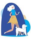 Poodle and young girl or woman as a concept person looks like a pet, flat vector stock illustration with a dog and owner with