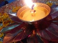 Pooja Diya In The Tray. Close Up For Indian Diy