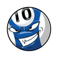 Pool ball with angry face, blue color number 10 cartoon