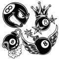 Pool 8 Ball Billiard Wing Crown Boom vector illustration