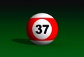 Pool ball on a green pool table. 3d image