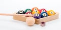 9 ball pool rack with queue and chalk Royalty Free Stock Photo