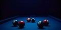 Pool Balls on a Dark Blue Table Ready for a Game Royalty Free Stock Photo