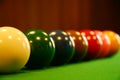 Pool balls on a green table Royalty Free Stock Photo