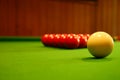 Pool balls on a green table Royalty Free Stock Photo