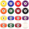 Pool balls with numbers collection isolated on white background Royalty Free Stock Photo