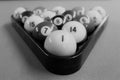 Black and white racked billiards balls