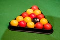 Pool balls set up in the triangle