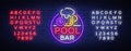 Pool bar logo in neon style. Neon sign design template for Billiard bar, club, beer and billiard light banner, night Royalty Free Stock Photo