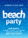 Pool beach summer party invitation banner flyer design. Water Beach party template poster Royalty Free Stock Photo