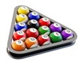 Pool or billiard balls arrangement inside billiards triangle. 3D illustration Royalty Free Stock Photo