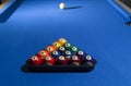 Pool billiard balls in a plastic rack - commonly used starting p Royalty Free Stock Photo