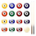 Pool - billiard balls and two cues Royalty Free Stock Photo