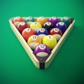 Pool billiard balls in a wooden rack. 3d illustration Royalty Free Stock Photo