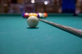Pool or billiards balls on light blue table Royalty Free Stock Photo