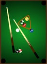 Pool / billiards table with a few balls present Royalty Free Stock Photo