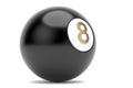 Pool Black Ball number eight isolated on white background. 3D illustration Royalty Free Stock Photo