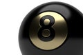 Pool Black Ball number eight isolated on white background. 3D illustration Royalty Free Stock Photo