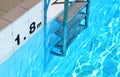 Swimming pool ladder and depth marker