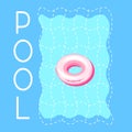 Pool blue water and swimming ring advert banner template.