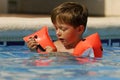 Boy in Pool with Cell Phone Royalty Free Stock Photo