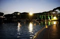 Pool Candles, Night Scene, Dusk Dinner Party Royalty Free Stock Photo