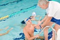 Pool coach - swimmer training competition Royalty Free Stock Photo