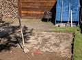 Pool construction ground work in your own garden Royalty Free Stock Photo