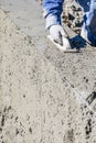 Pool Construction Worker Working With Wood Float On Wet Concrete Royalty Free Stock Photo