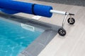 Pool cover detail for protection and heat blue water Royalty Free Stock Photo