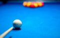 Pool cue and ball ready to break on the billiard table Royalty Free Stock Photo