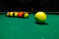 Pool cues close-up on a green table for playing