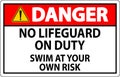Pool Danger Sign No Lifeguard On Duty Swim At Your Own Risk Royalty Free Stock Photo