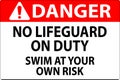 Pool Danger Sign No Lifeguard On Duty Swim At Your Own Risk Royalty Free Stock Photo