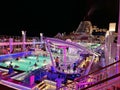 Pool deck of cruise ship at night Royalty Free Stock Photo