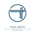 Pool depth icon. Linear vector illustration from swimming pool rules collection. Outline pool depth icon vector. Thin line symbol