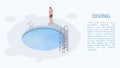 Pool diving board concept banner, isometric style