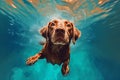 dog water swimming vacation underwater fun snorkeling puppy funny pool. Generative AI.
