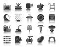 Pool Equipment black silhouette icons vector set