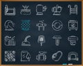 Pool Equipment chalk draw line icons vector set