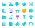 Pool Equipment color silhouette icons vector set