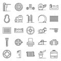 Pool equipment icons set, outline style