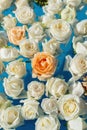 The pool filled with white rose flowers. Wedding decor Royalty Free Stock Photo