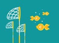 Pool or fish net with euro coins as golden fish. Catch, hunt, chase money goldfish Royalty Free Stock Photo