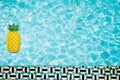 Pool float, ring floating in a refreshing blue swimming pool with palm tree leaf shadows in water Royalty Free Stock Photo