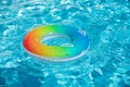 Pool float, ring floating in a refreshing blue swimming pool. Summer background. Royalty Free Stock Photo