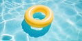 Pool Float In A Swimming Pool A Yellow Pool Float Ring Floating In A Refreshing Blue Swimming Pool