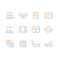 Pool floats and water safety equipment gradient linear vector icons set Royalty Free Stock Photo