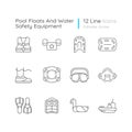 Pool floats and water safety equipment linear icons set Royalty Free Stock Photo